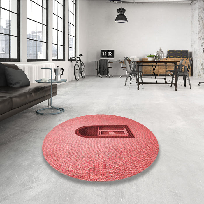 Round Patterned Ruby Red Rug in a Office, pat242rd