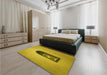 Patterned Dark Golden Brown Rug in a Bedroom, pat242yw