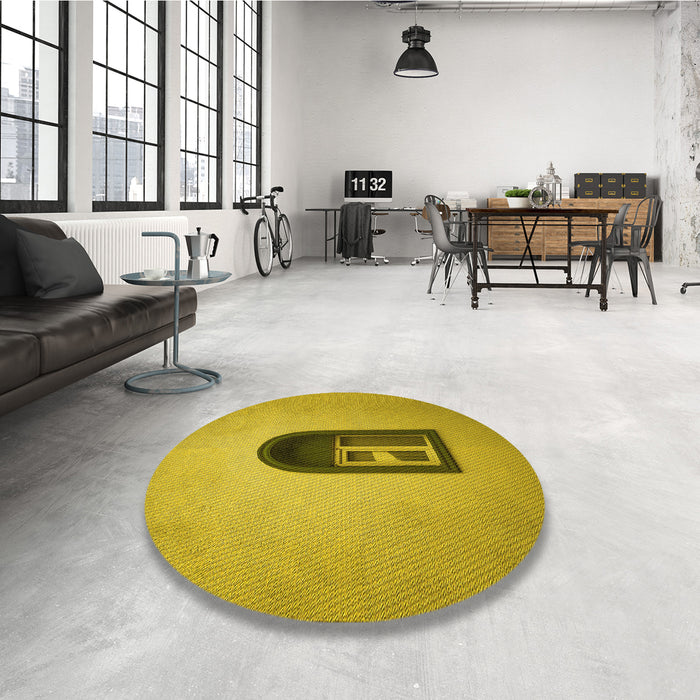 Round Patterned Dark Golden Brown Rug in a Office, pat242yw
