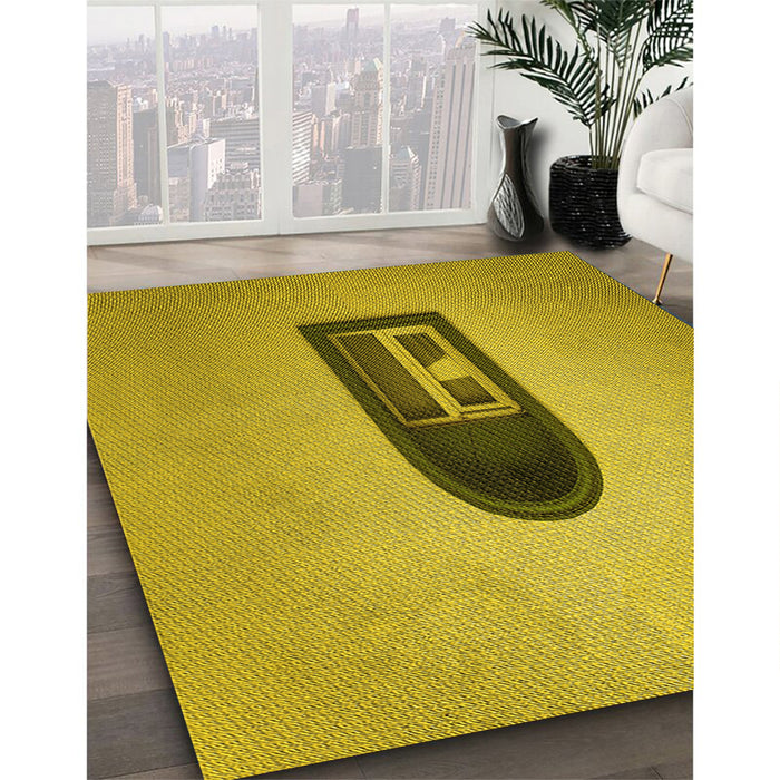 Patterned Dark Golden Brown Rug in Family Room, pat242yw