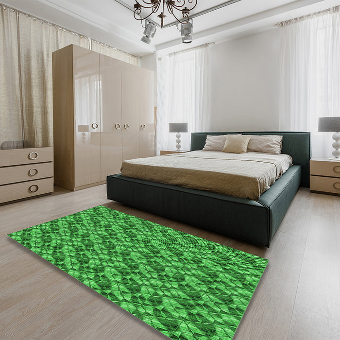 Patterned Green Rug in a Bedroom, pat2420grn