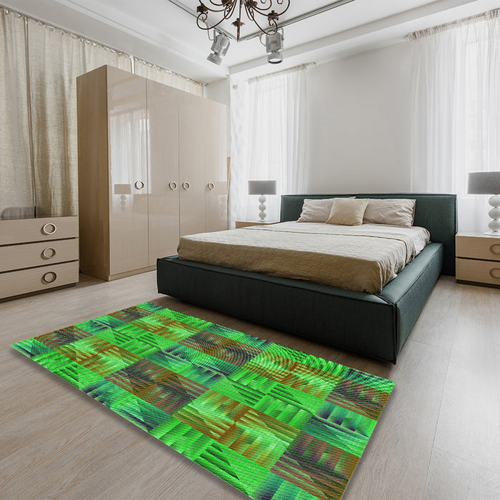 Patterned Seaweed Green Rug in a Bedroom, pat2421grn