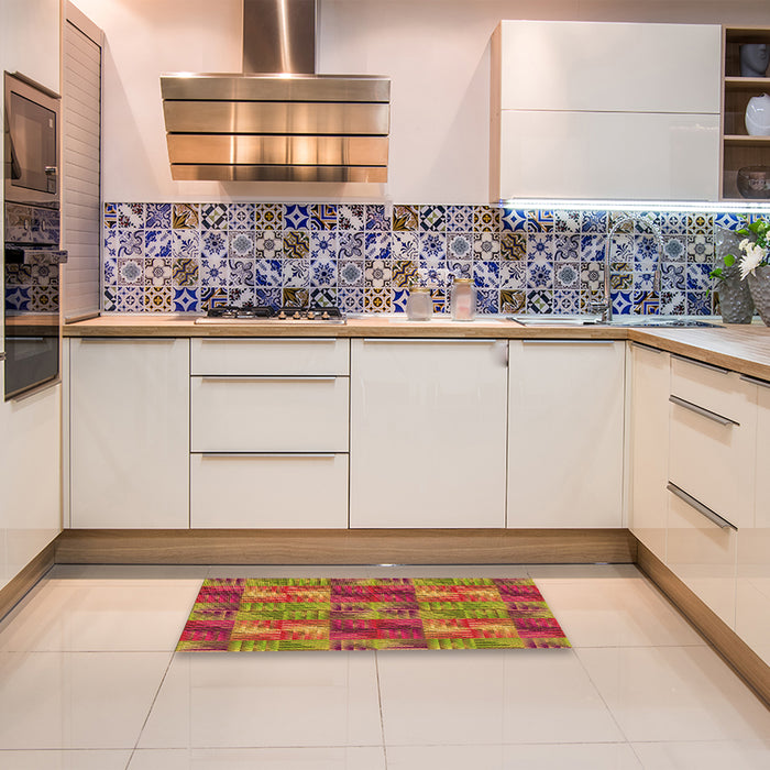 Patterned Caramel Brown Rug in a Kitchen, pat2421org