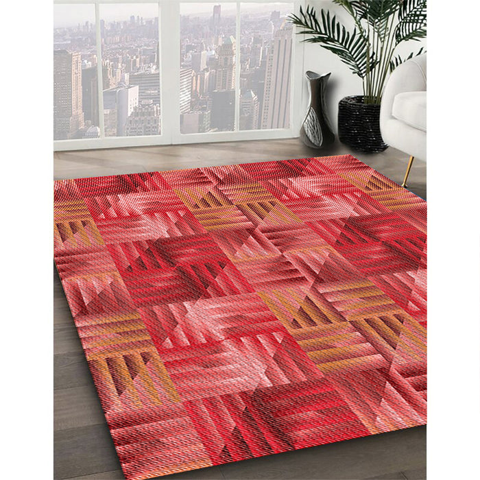 Patterned Red Rug in Family Room, pat2421rd