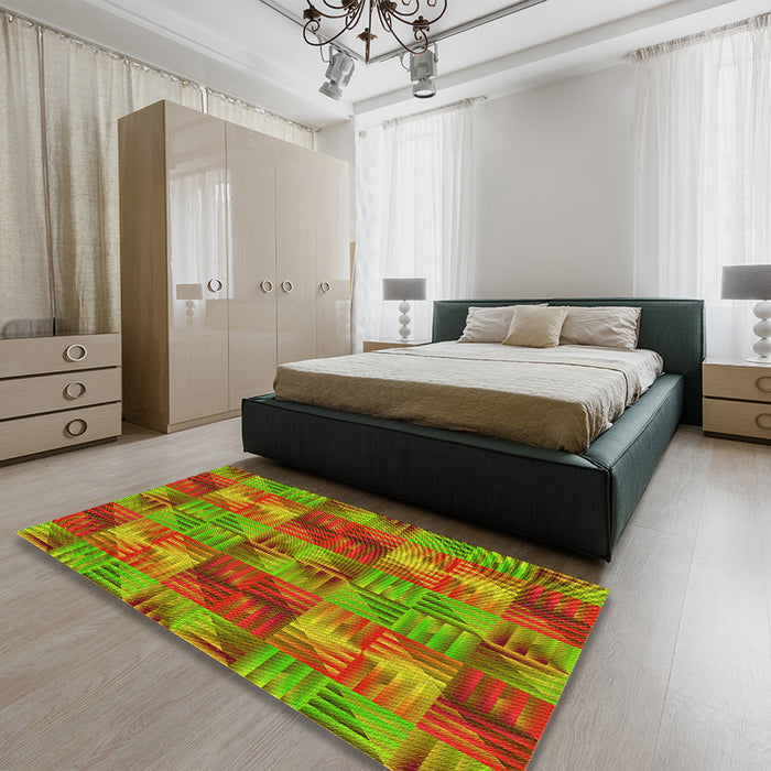 Patterned Pistachio Green Rug in a Bedroom, pat2421yw