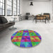 Round Machine Washable Transitional Green Rug in a Office, wshpat2421