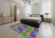 Patterned Green Modern Rug in a Bedroom, pat2421