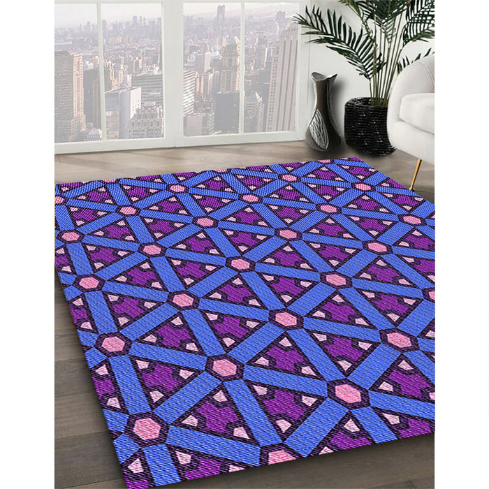 Patterned Bright Purple Rug in Family Room, pat2422pur