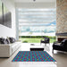 Square Patterned Blue Green Novelty Rug in a Living Room, pat2422