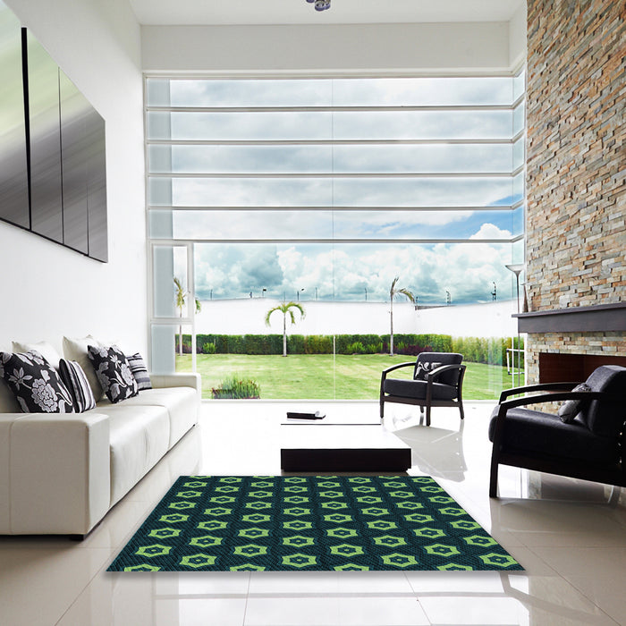 Machine Washable Transitional Deep Teal Green Rug in a Kitchen, wshpat2423lblu