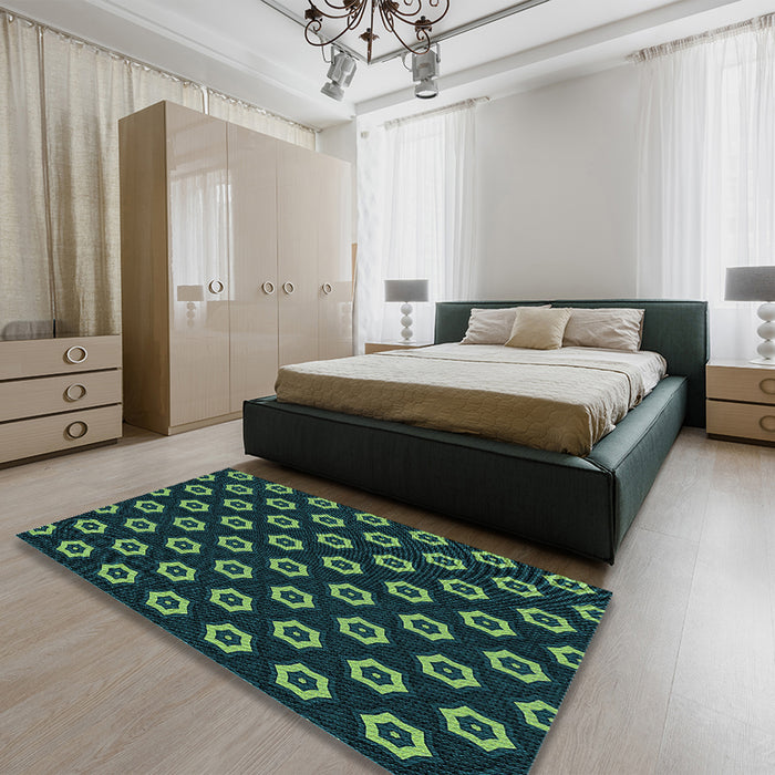 Round Machine Washable Transitional Deep Teal Green Rug in a Office, wshpat2423lblu
