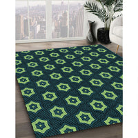 Patterned Deep Teal Green Rug, pat2423lblu