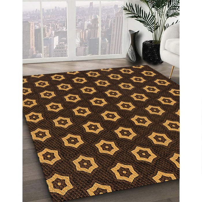 Patterned Black Brown Rug in Family Room, pat2423org