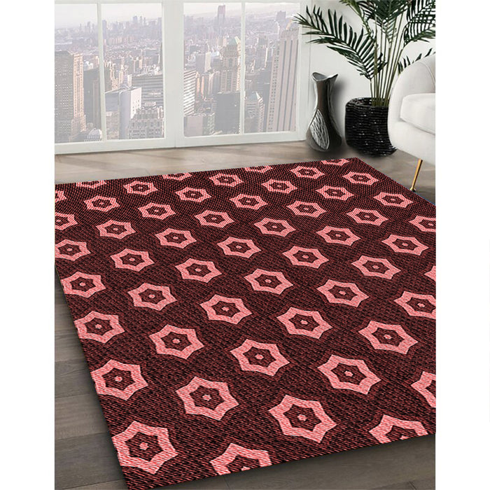 Patterned Cherry Red Rug in Family Room, pat2423rd