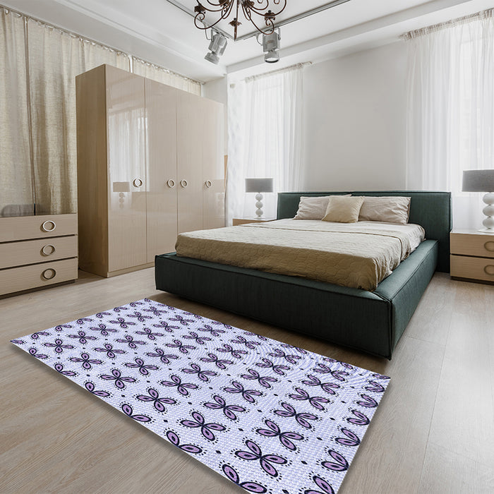 Patterned Lavender Blue Rug in a Bedroom, pat2424blu
