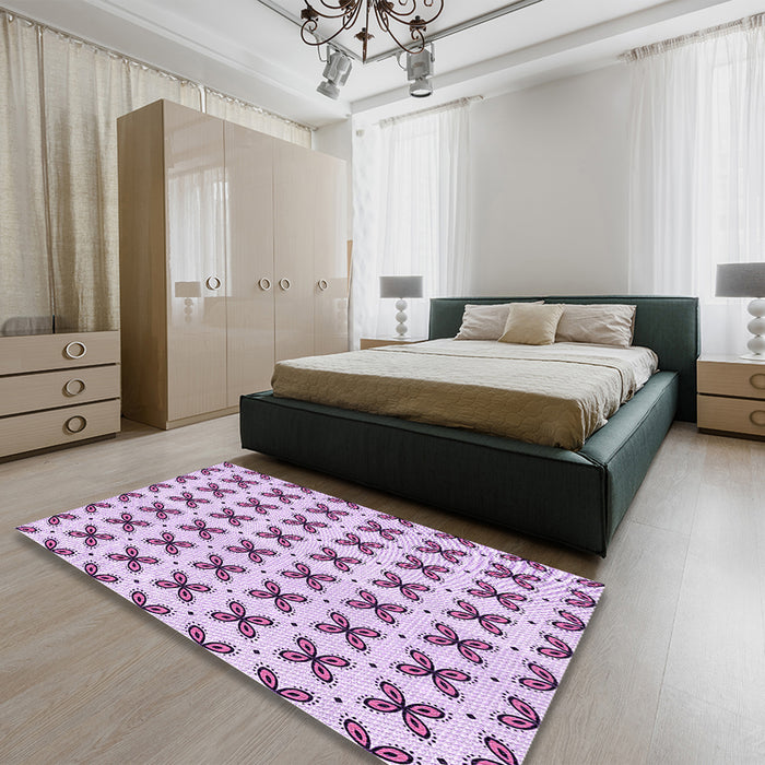Patterned Orchid Purple Rug in a Bedroom, pat2424pur