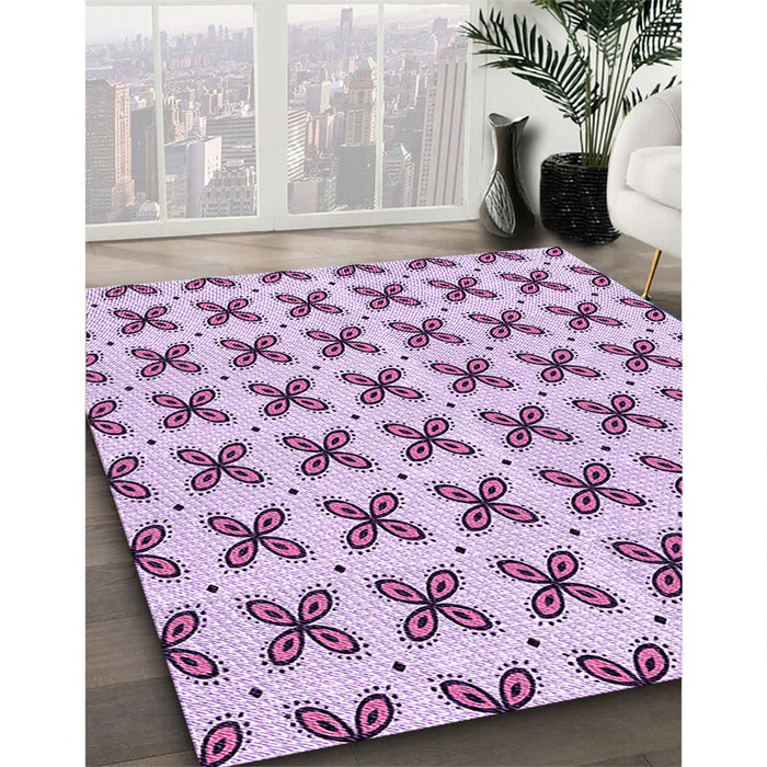 Patterned Orchid Purple Rug in Family Room, pat2424pur