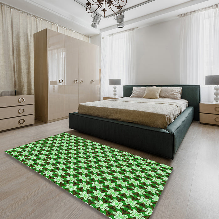 Patterned Jade Green Rug in a Bedroom, pat2425grn