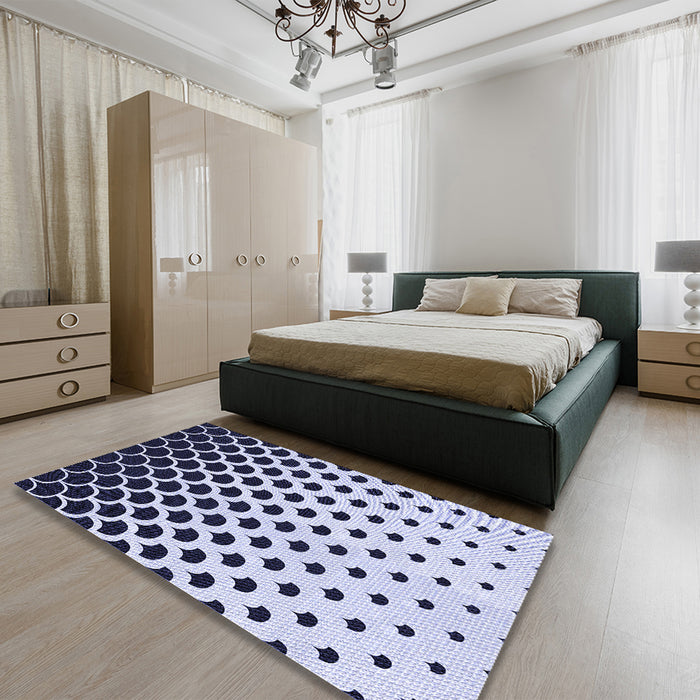 Patterned Blue Rug in a Bedroom, pat2427blu