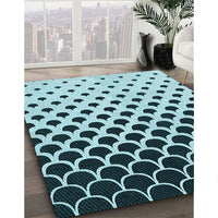 Patterned Medium Teal Green Rug, pat2427lblu