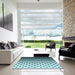 Square Patterned Medium Teal Green Rug in a Living Room, pat2427lblu