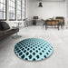 Round Patterned Medium Teal Green Rug in a Office, pat2427lblu