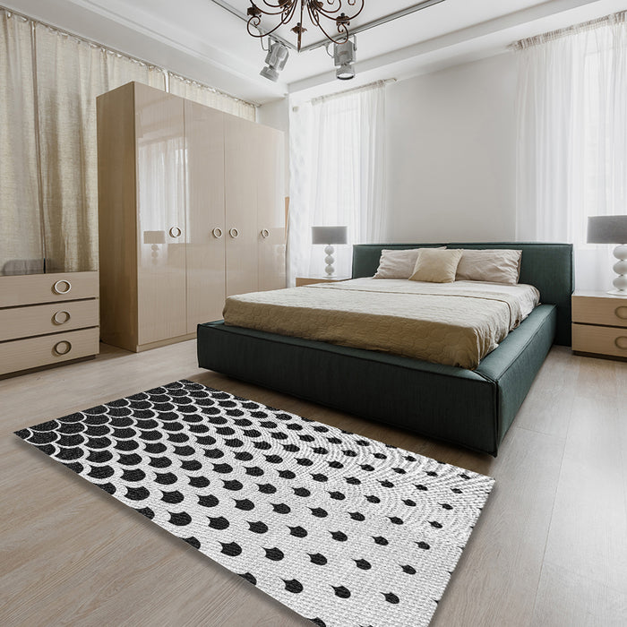 Patterned Platinum Gray Novelty Rug in a Bedroom, pat2427
