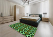 Patterned Dark Forest Green Rug in a Bedroom, pat2428grn