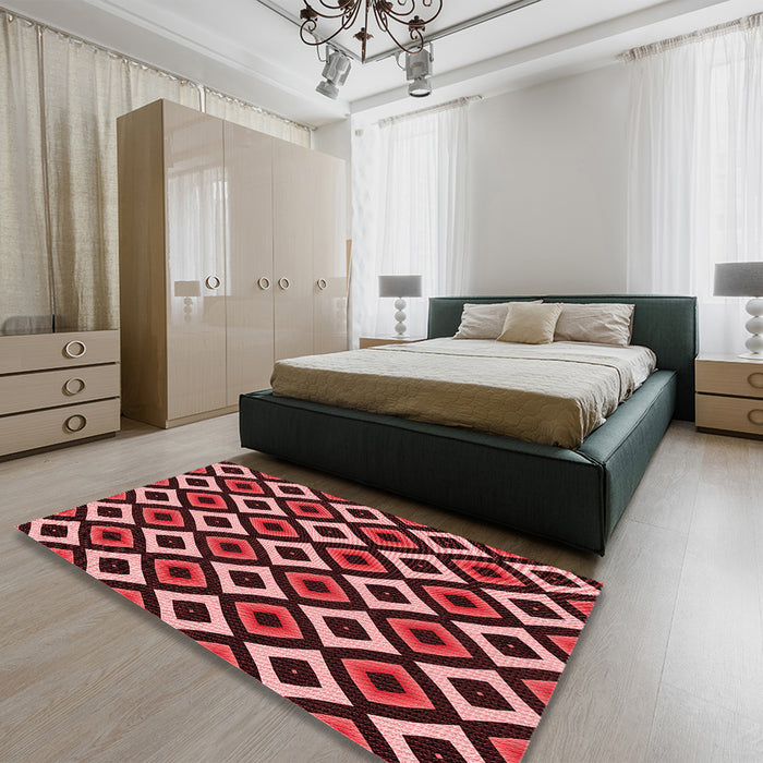 Patterned Red Red Rug in a Bedroom, pat2428rd