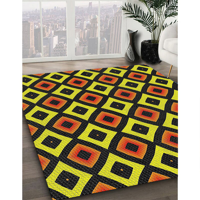 Patterned Black Brown Novelty Rug in Family Room, pat2428