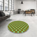 Round Patterned Dark Bronze Brown Rug in a Office, pat2429grn