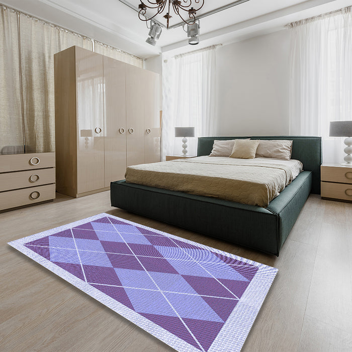 Patterned Blue Rug in a Bedroom, pat243blu