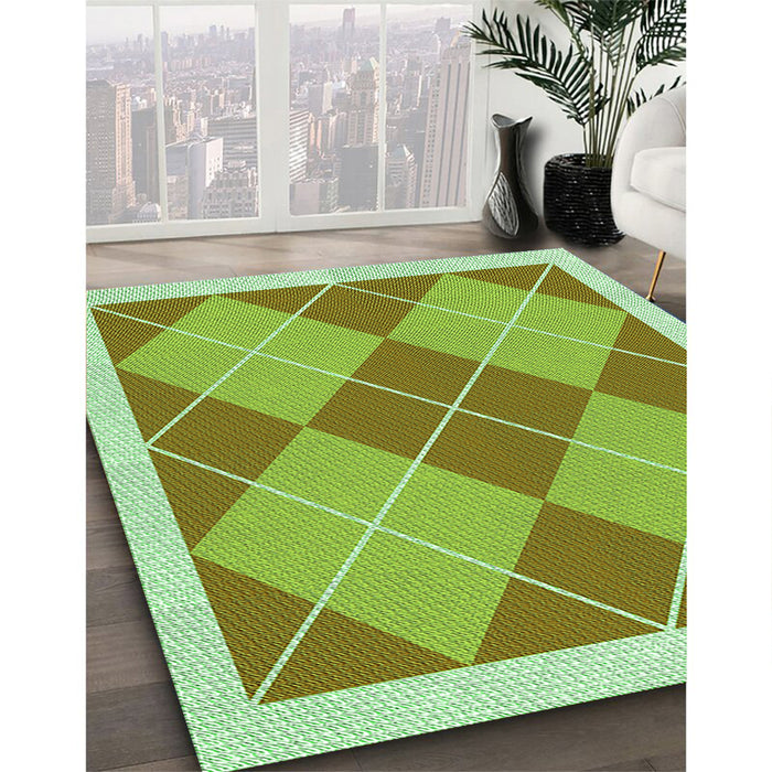Machine Washable Transitional Dark Yellow Green Rug in a Family Room, wshpat243grn