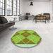 Round Patterned Dark Yellow Green Rug in a Office, pat243grn