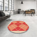 Round Patterned Neon Red Rug in a Office, pat243org