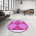 Round Patterned Violet Purple Rug in a Office, pat243pur