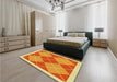 Patterned Saffron Yellow Rug in a Bedroom, pat243yw