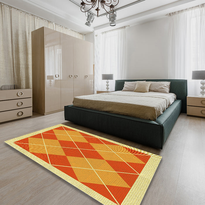 Patterned Saffron Yellow Rug in a Bedroom, pat243yw