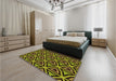 Patterned Black Brown Rug in a Bedroom, pat2430org