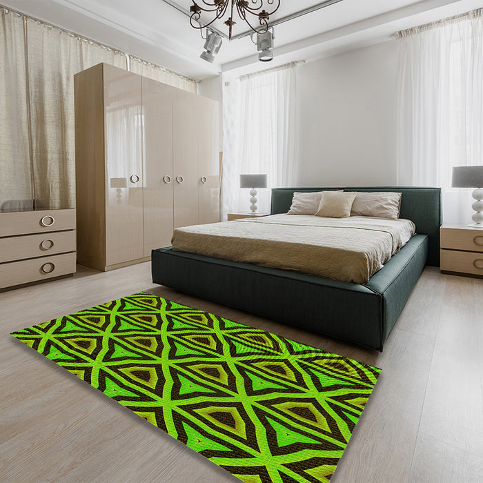 Patterned Green Rug in a Bedroom, pat2430yw