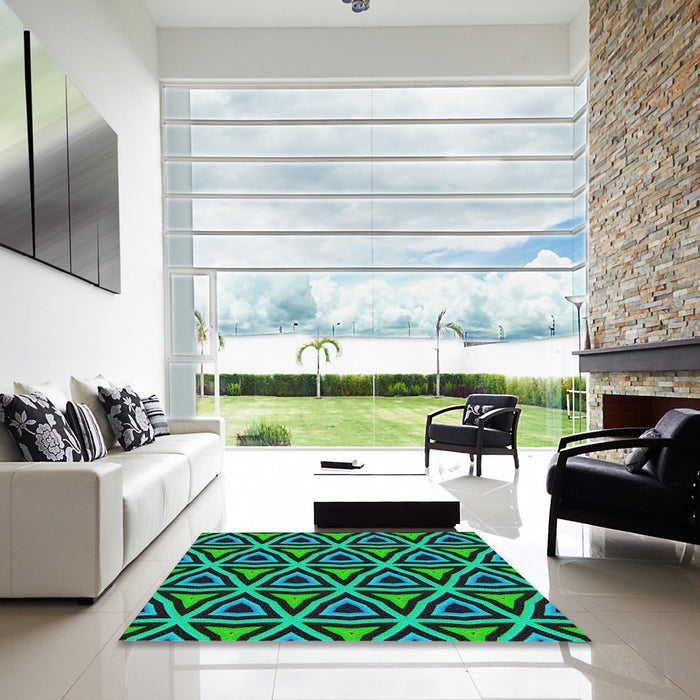 Square Patterned Mid Gray Modern Rug in a Living Room, pat2430