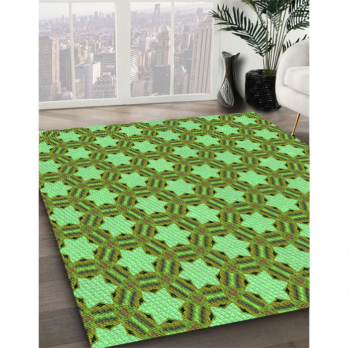 Patterned Green Rug in Family Room, pat2432grn