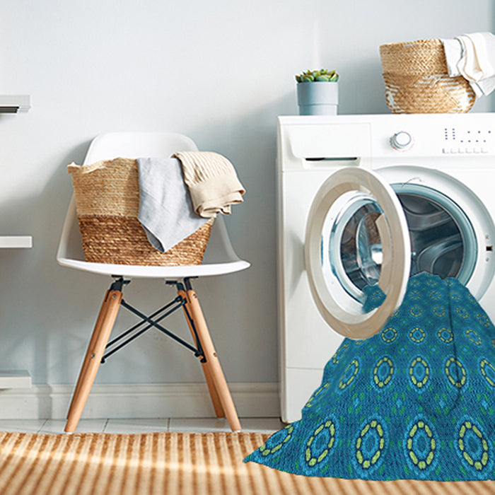 Machine Washable Transitional Dark Turquoise Green Rug in a Washing Machine, wshpat2433lblu