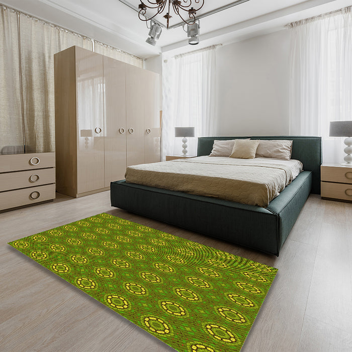 Patterned Pistachio Green Rug in a Bedroom, pat2433yw