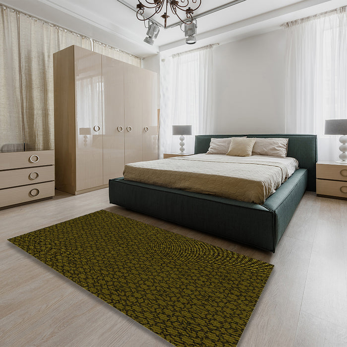 Round Machine Washable Transitional Dark Bronze Brown Rug in a Office, wshpat2434yw