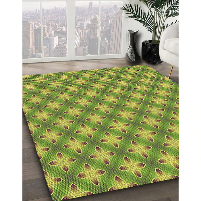 Machine Washable Transitional Pistachio Green Rug in a Family Room, wshpat2435brn
