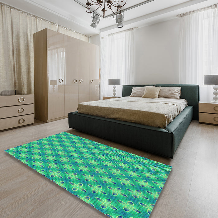 Patterned Spring Green Rug in a Bedroom, pat2435lblu