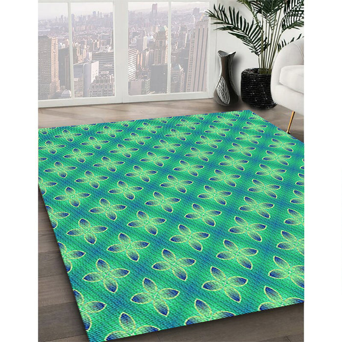 Machine Washable Transitional Spring Green Rug in a Family Room, wshpat2435lblu