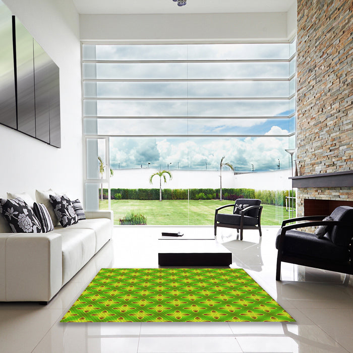 Square Patterned Green Rug in a Living Room, pat2435yw