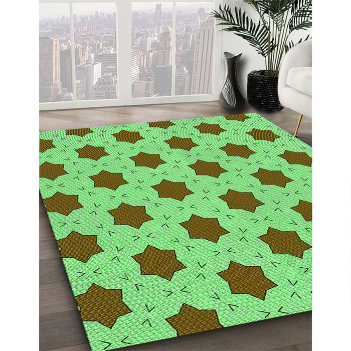 Patterned Neon Green Rug in Family Room, pat2436grn